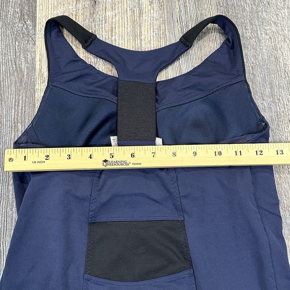 Athleta Women's X-Small Ace Racer Tank Top Pockets Blue Shelf Bra Running Mesh - Picture 14 of 16